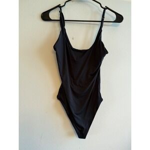 SUUKSESS Womens Black Scoop Neck Adjustable Strap Thong Bodysuit Small